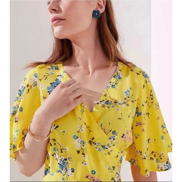 LOFT wrap yellow blouse - Picture 3 of 5